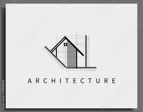 architecture with ruler and house logo simple logo template design vector