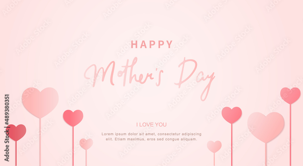 Pink background with hearts and typography of happy mother's day.