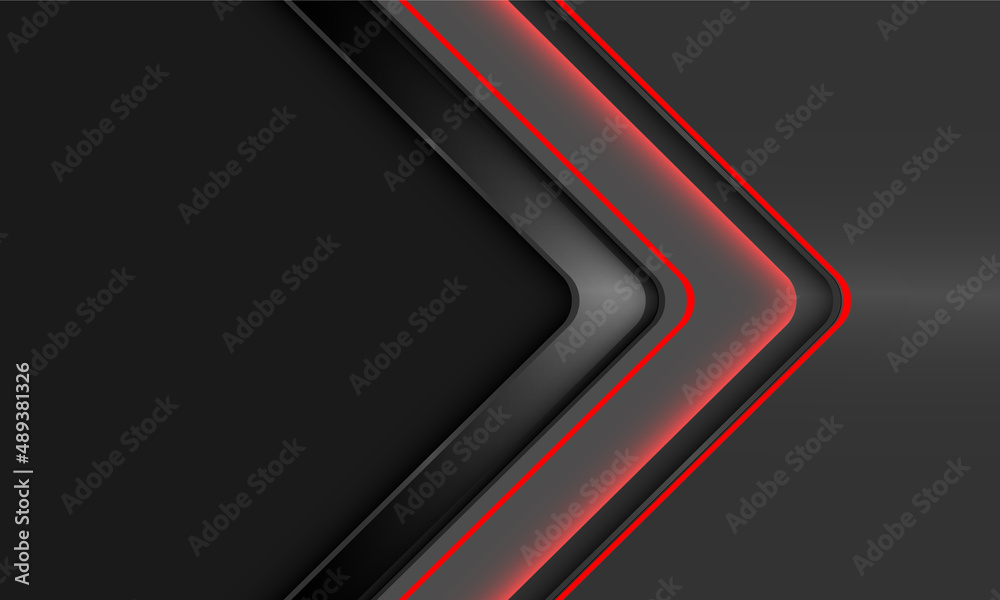 Abstract red neon light arrow direction geometric on grey metallic blank space design modern futuristic background vector Abstract red neon light arrow direction geometric on grey metallic blank space design modern futuristic background vector