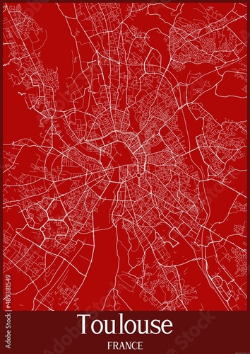 Canvas Print Red map of Toulouse France.