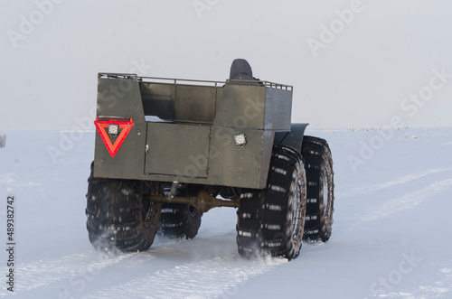 February, 2022 - Severodvinsk. All-terrain vehicle "Karakat" on low pressure wheels. Russia, Arkhangelsk region 