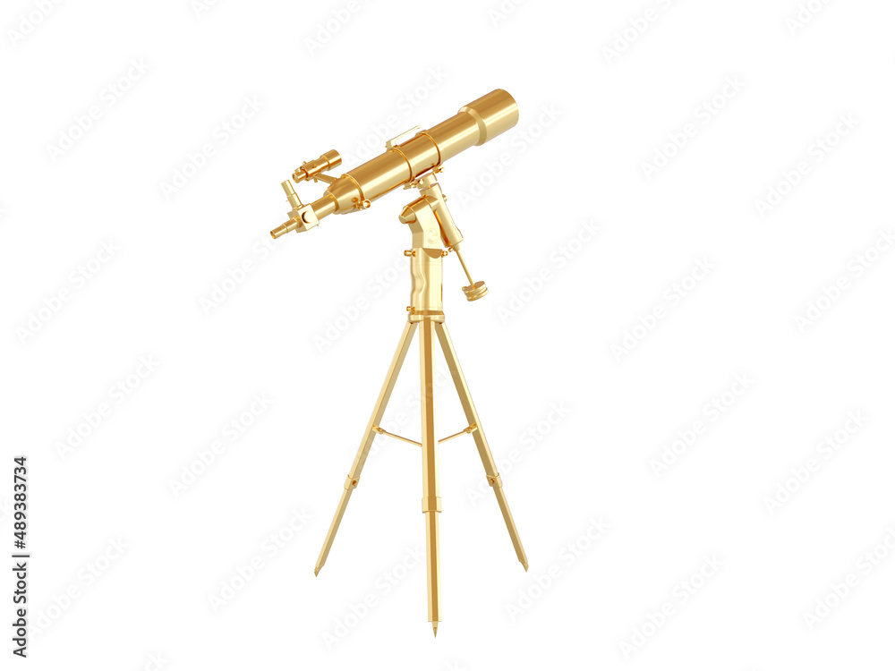 Gold brass telescope isolated on White background. 3d render