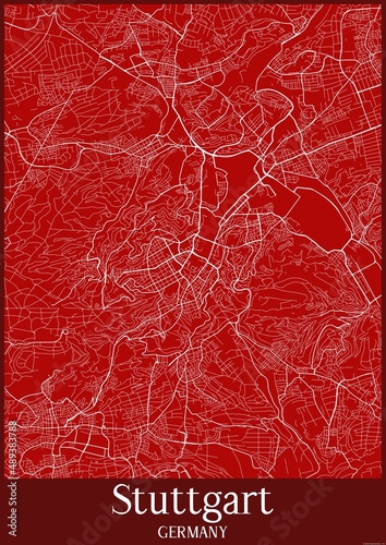 Fotografia Red map of Stuttgart Germany.