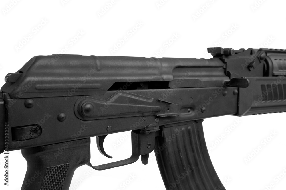 Soviet carbine in modern body kit isolate on a white background. Tuned automatic carbine of the USSR. Weapons for sports and self-defense. Soviet carbine in modern body kit isolate on a white background. Tuned automatic carbine of the USSR. Weapons for sports and self-defense.