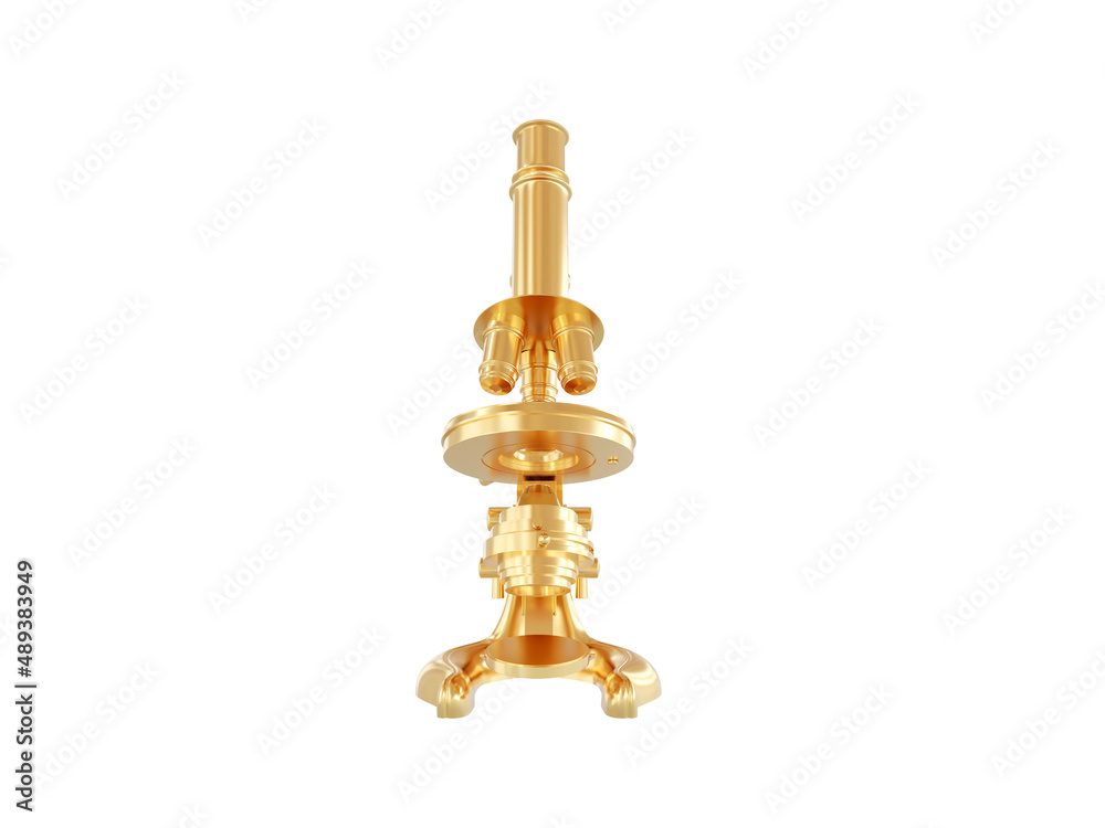 Golden 3D microscope isolated on white background - 3D render