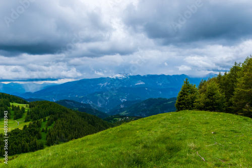 A picturesque landscape view of the French Alps mountains on a cloudy summer day (Valberg, Alpes-Maritimes, France) © k.dei