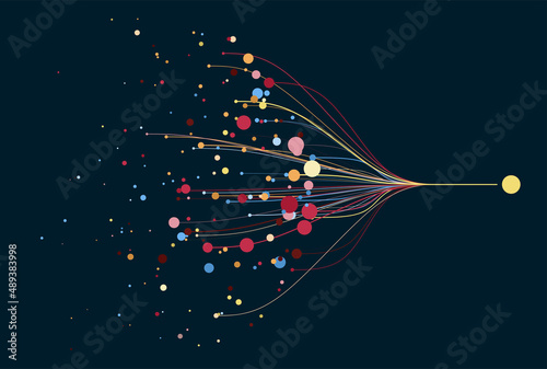 Abstractly arranged colored dots are connected by lines with sorted dots. Data concept. photo