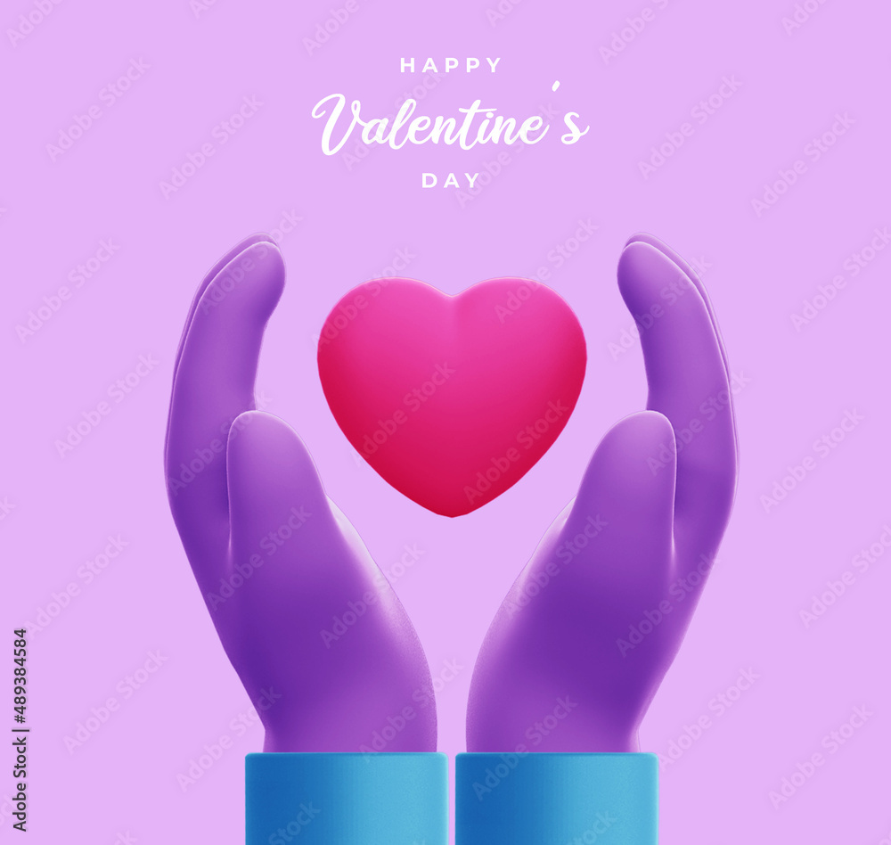 Happy valentine's day with 3d hand rendering