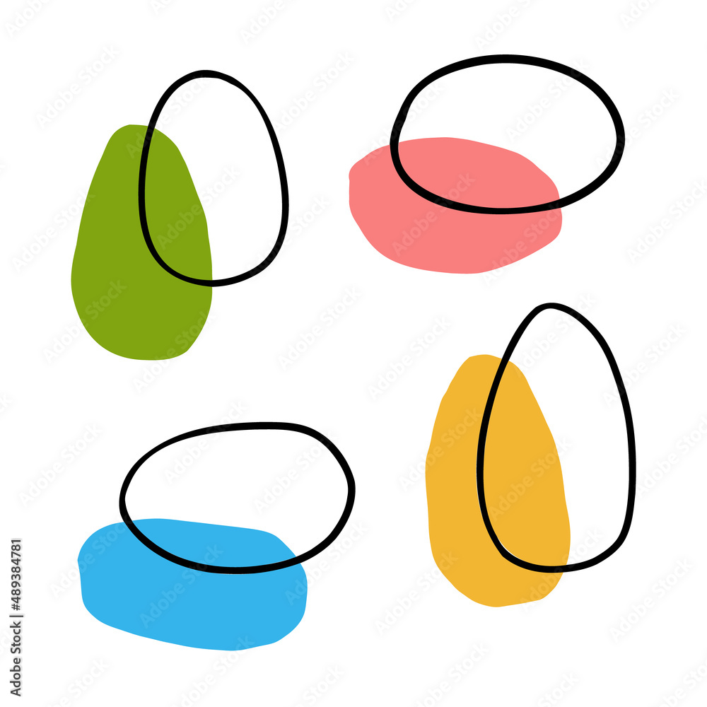 Colorful painted handwritten in different colors traditional easter egg, vector graphic illustration. 3D easter egg object with shadow, isolated.