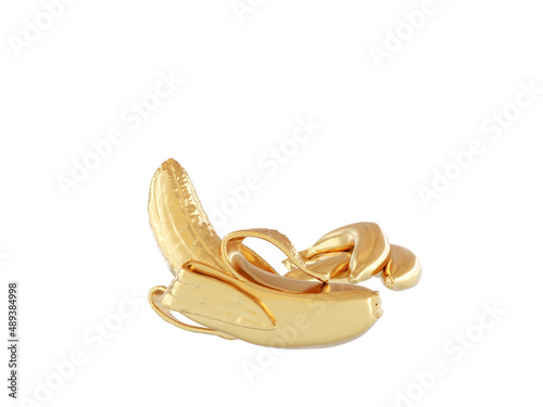 Conceptual images of a golden banana isolated on a white background. 3d render