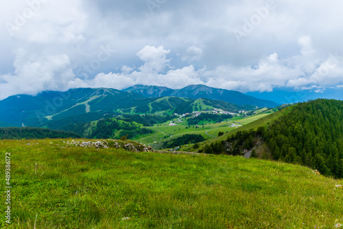 A picturesque landscape view of the French Alps mountains on a cloudy summer day (Valberg, Alpes-Maritimes, France)