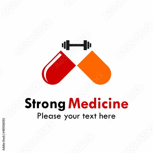 Strong medicine logo template illustration. there are capsule with  barbell