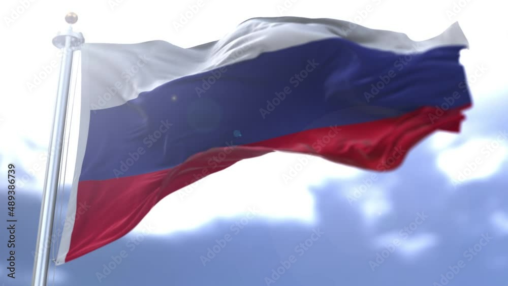 Russia flag waving against the sky. High quality 4k footage Russia flag waving against the sky. High quality 4k footage