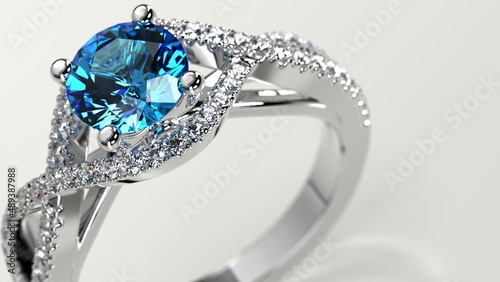 Cuadro en lienzo closeup shot with aquamarine solitaire criss cross engagement ring