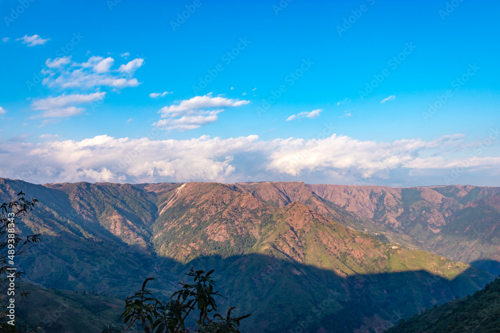 mountain range covered with bright blue sky at afternoon from different angle