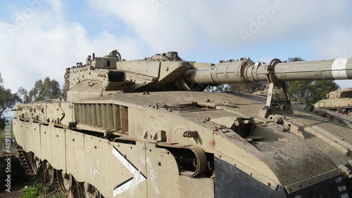 Israel made main battle tank Merkava Mark I on display in the 7th brigade tank monument, Israel. The Merkava is a main battle tank used by the Israel Defense Forces. photo
