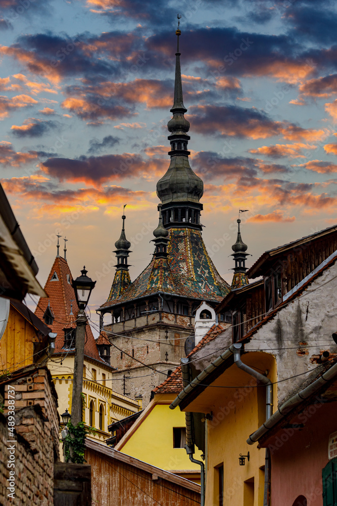 The historic city of Sighisoara in Transilvania Romania	