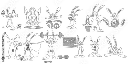 sketch rabbits funny characters. stock vector new