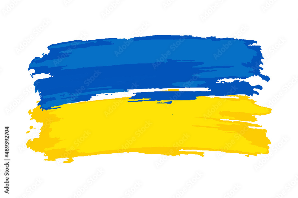 Obraz premium Brush painted grunge flag of country. Independence day of Ukraine. Abstract creative painted grunge brush flag background.Flag of Ukraine on an isolated white background