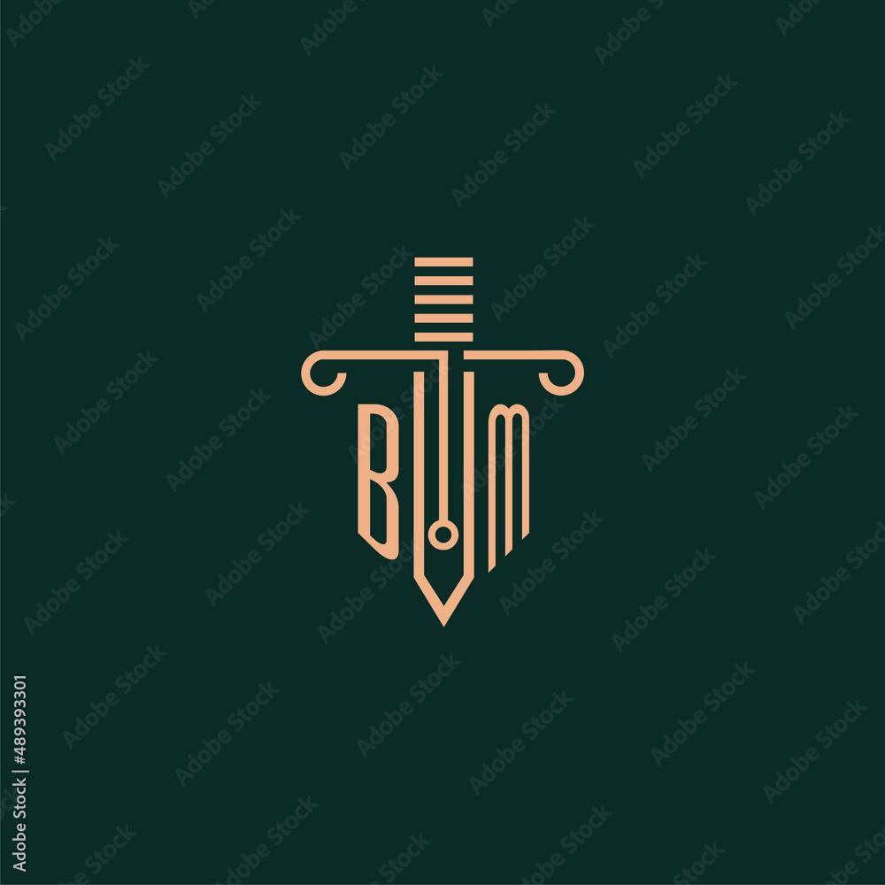 BM initial monogram for lawfirm logo with pillar & sword style image ...