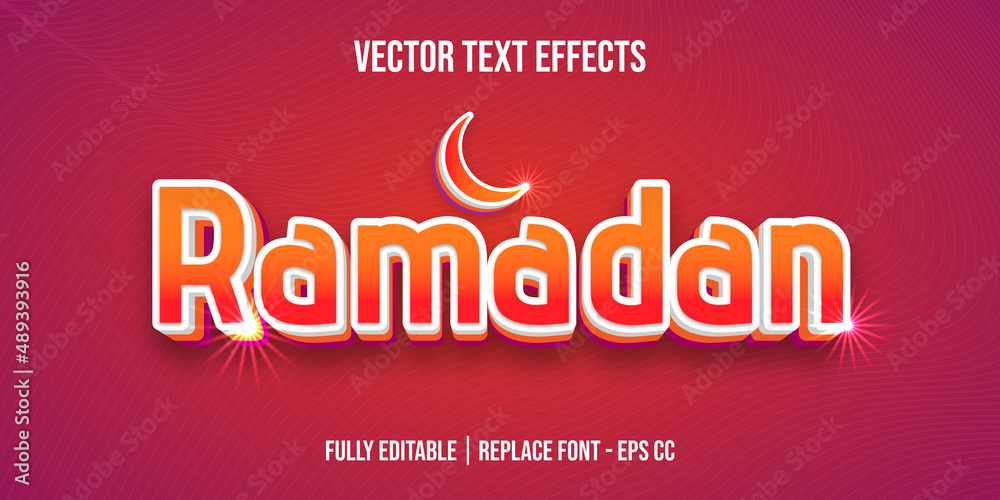 Ramadan vector text effects with glossy color and abstract background
