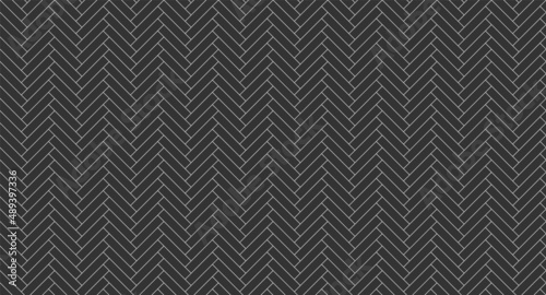 Herringbone floor pattern. Seamless tile texture. Timber masonry. Ceramic check background. Cladding subway print. Geometric architectural grid. Scandinavian black panel. Vector illustration