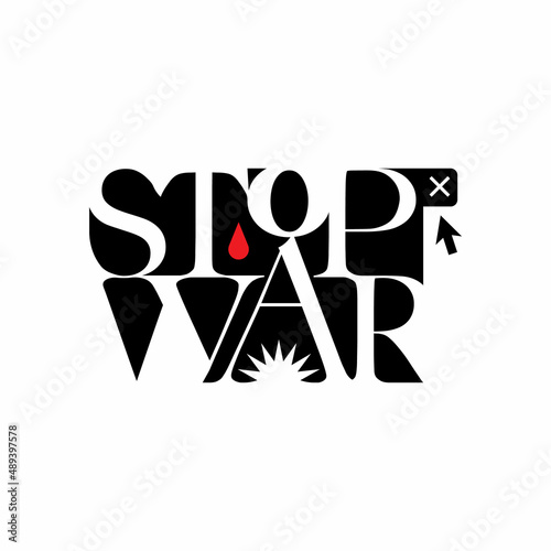 Stop War Minimalistic Logo Vector Black Stamp White Background