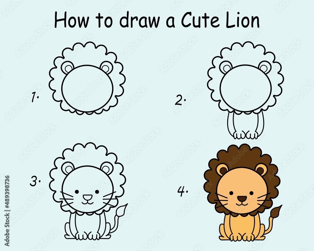 Step by step to draw a Cute Lion. Drawing tutorial a Cute Lion. Drawing ...