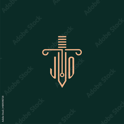 JO initial monogram for lawfirm logo with pillar & sword style image