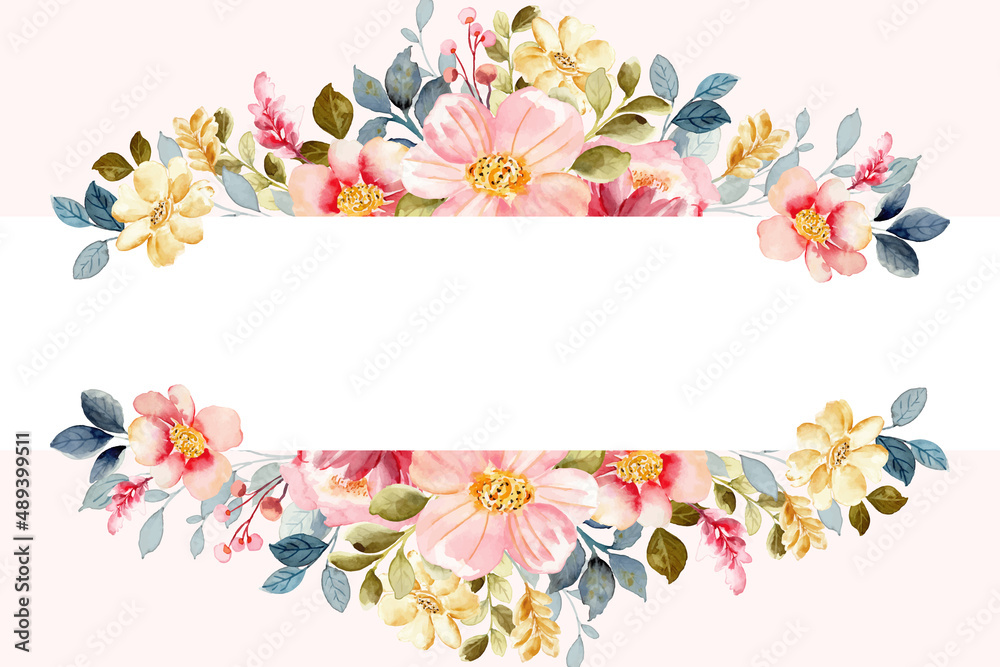 Colorful floral border with watercolor Stock Vector Adobe Stock