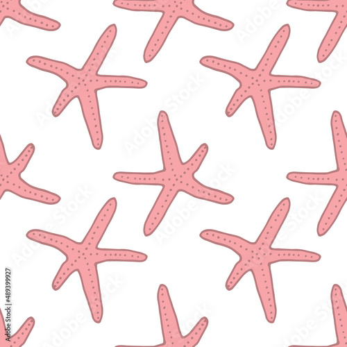 pink starfish pattern.seamless pattern of pink starfish with dots texture drawn in doodle style simple repeating pattern for summer design