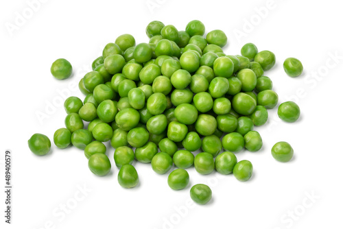 Heap of fresh green peas isolated on white background
