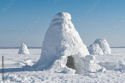 Real snow igloo house in the winter. © fizke7