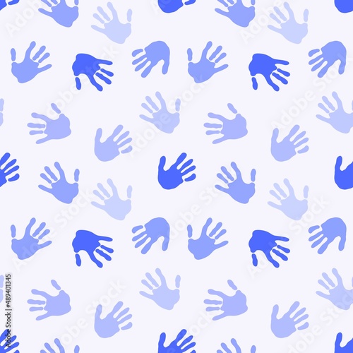 Seamless coloured handprint pattern for fabrics and packaging and gifts and cards and linens and kids and wrapping paper