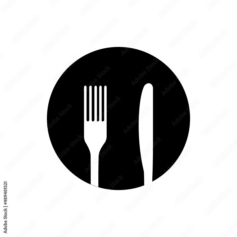 Fork and knife icon. Simple round cutlery icon for web and print isolated on white background. Fork and knife icon. Simple round cutlery icon for web and print isolated on white background.