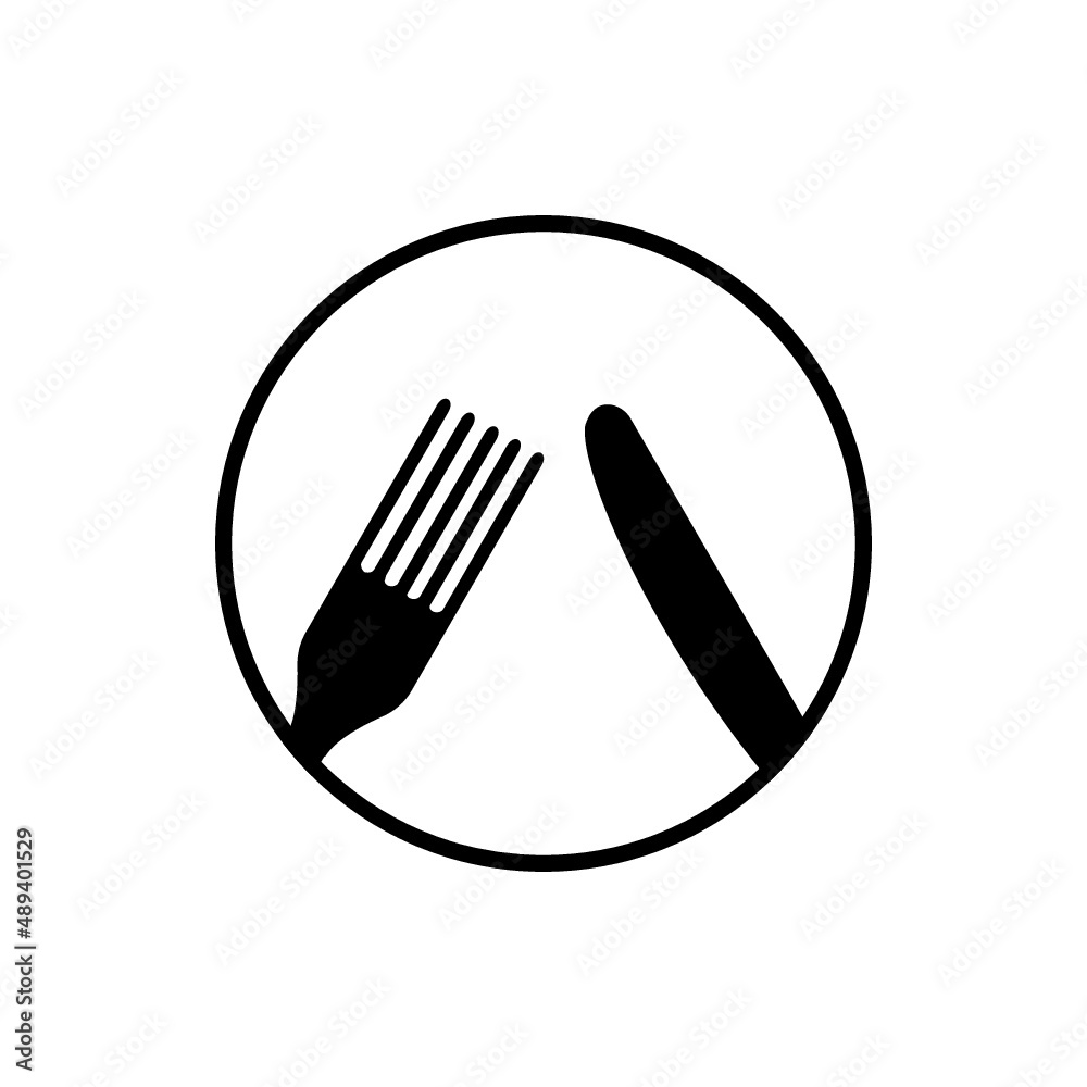 Fork and knife icon. Simple round cutlery icon for web and print isolated on white background. Fork and knife icon. Simple round cutlery icon for web and print isolated on white background.