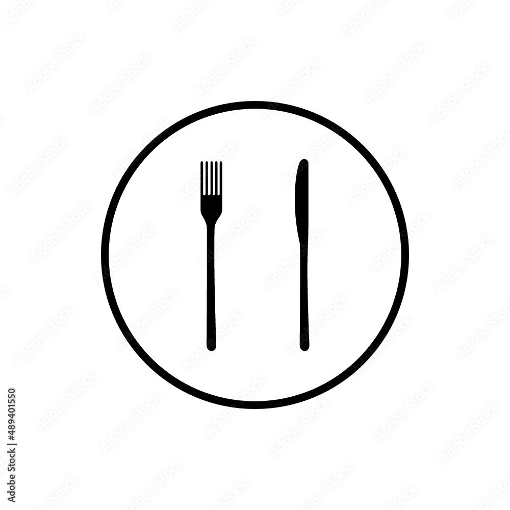 Fork and knife icon. Simple round cutlery icon for web and print isolated on white background. Fork and knife icon. Simple round cutlery icon for web and print isolated on white background.