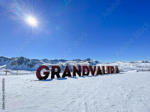 Sign of Grandvalira ski resort in Andorra photo