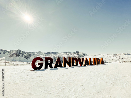 Sign of Grandvalira ski resort in Andorra photo