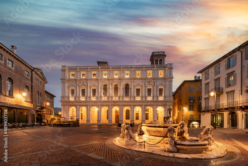 Piazza Vecchia night view in Bergamo City.