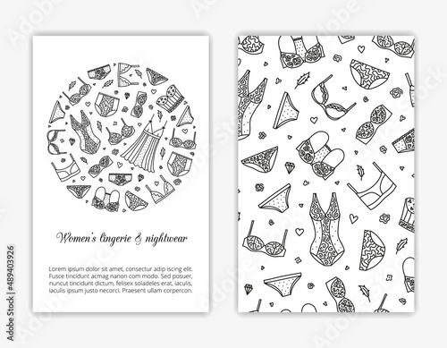 Card templates with women lingerie and nightwear.