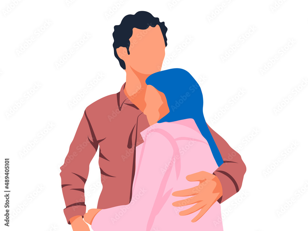 Couple hugging flat design Illustration. Color characters on a white background. United refugee family, compassion, solidarity, concept. Couple hugging flat design Illustration. Color characters on a white background. United refugee family, compassion, solidarity, concept.