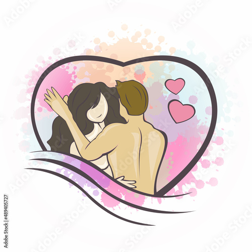The Couple Lover Have Romantic Sex And Intercourse Cartoon Art - Vector