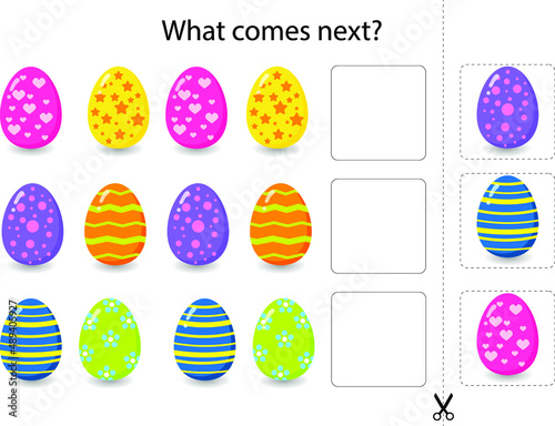 Continue the row. Montessori game for kids. Which egg is next?