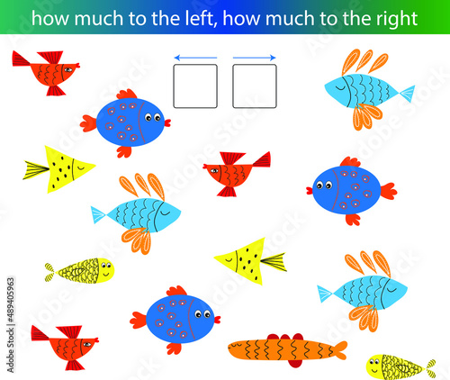 Left or right with fish. Logical worksheet for preschoolers. Montessori game for kids. A sheet for printing.