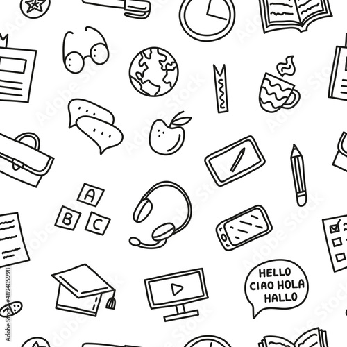 Seamless pattern with language courses icons.