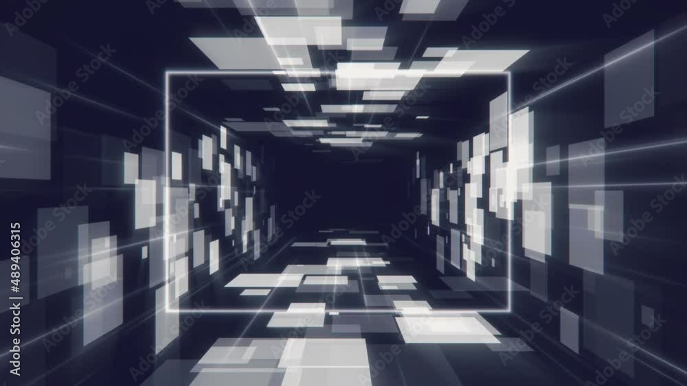 Cool Looping Video Camera flying into a Technologic abstract digital sci-fi corridor 4k ...
