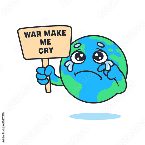 Earth with sad expression bring sign. Global vector icon illustration isolated on premium vector