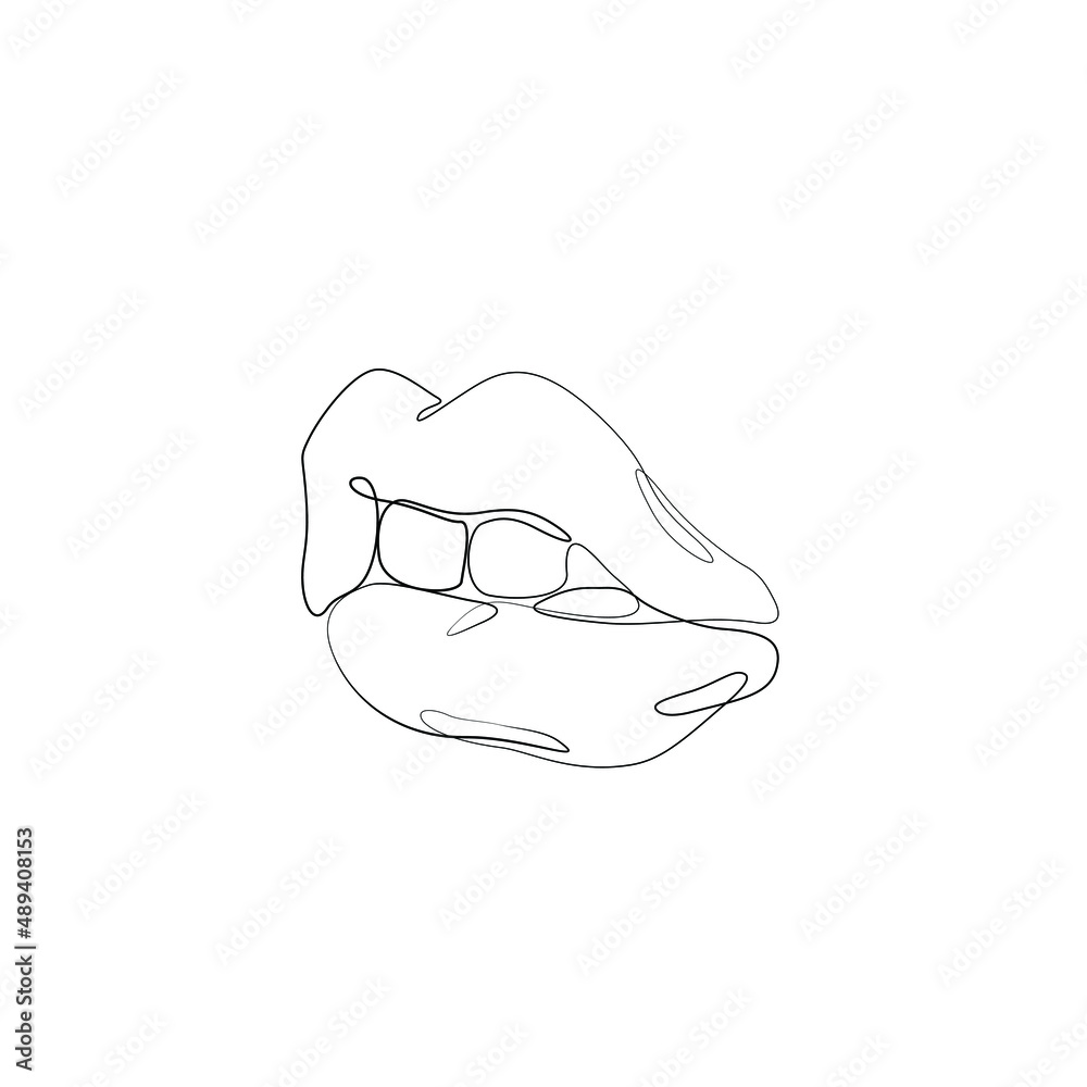 Lips continuous line drawing, small tattoo, print for clothes and logo design, emblem or logo design, silhouette one single line on a white background, isolated vector illustration.