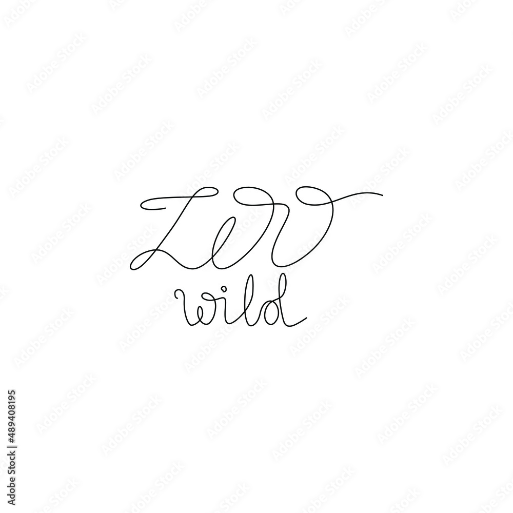 Zoo wild logo, inscription, continuous line drawing, hand lettering, print for clothes, t-shirt, emblem or logo design, one single line on a white background. Isolated vector illustration.